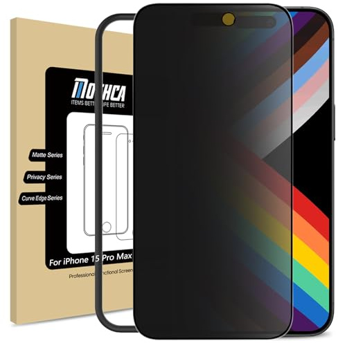 Mothca Sichtschutz Matt für iPhone 15 Pro Max, Matte Privacy Screen | Blickschutz für Panzerglas Matt mit Montagerahmen, Full Cover Sichtschutzfolie, Anti-Fingerabdruck, 9H-Hartglas, 1 Stück