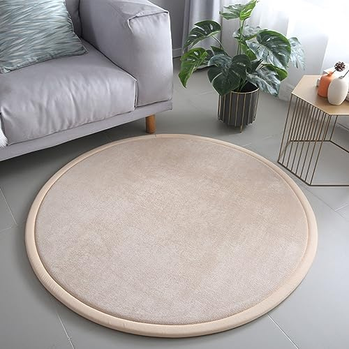 Dmkjdzsw Runder Spielteppich für Kinderzimmer, Krabbelmatte aus Korallensamt für Kinderzimmer, dick 2 cm- beige-∅140cm