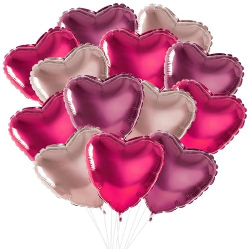 ASTARON 30 Stück 45cm Herz Luftballons für Valentinstag Deko Accessoires, 18In Weinrot Rot Roségold Herz Luftballons für Romantische Nacht Hochzeit Brautdusche Dekorationen