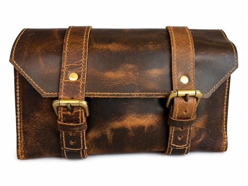 american blue Büffelleder Lenkersattel Motorradtasche Fahrrad Werkzeugtasche Leder Reise Zubehör Tasche Gabel Fahrradzubehör Fahrradträger (Design 2)