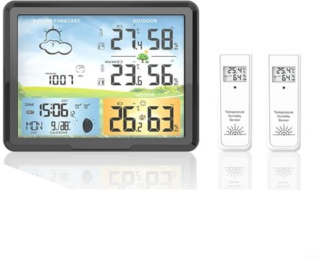 Estaciones meteorológicas con sensor exterior Estaciones meteorológicas inalámbricas con pronóstico del tiempo, temperatura, humedad, despertador, para el hogar, interior y exterior (UE)