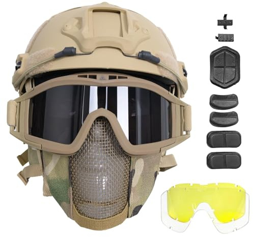 ULTAC Airsoft Helmet with Full Face Protection, Tactical Airsoft Mask, Compatible with Goggles & Accessories, Ideal for Paintball & Outdoor Games