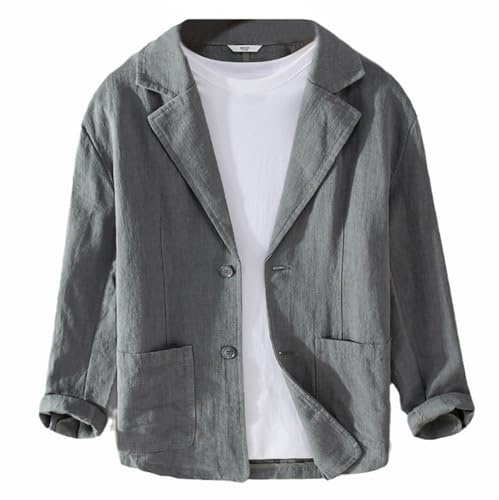 GIBZ Blazers de Lino para Primavera y Verano para Hombre Chaqueta de Traje Sencilla y Versátil con Solapa con Muescas Blazer Abrigo Deportivo de 2 Botones con Bolsillo Gris L