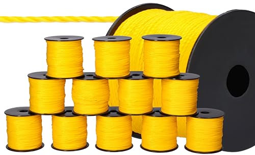 ToolSpace 12x Corda per muratori - 100m x 1,6mm - giallo - seta polipropilene - filo a piombo - Corda per intonaco di forza - durevole e resistente agli strappi - Corda per livella per muratori