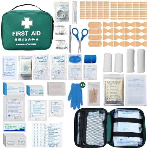 220 Piece Premium First Aid Kit Bag - Includes 2 x Ice Packs, Eye Care, Emergency Blanket, Bandages, Plasters & Essentials for Home, Office, Car, Caravan, Workplace, Travel (Green)