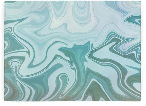 Blue Marble Swirl Large Rectangular Glass Worktop Protector - Blue/Green Home Interior Gifts - Smooth Kitchen Chopping/Cutting Board Worktop Saver with Non-Slip Feet 39cm x 28.5cm (15 x 11)