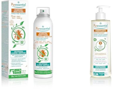 Puressentiel, Spray Acaricida Insetticida Presidio Medico Chirurgico, Per Tessuti, Efficacia Scientificamente Provata, 150 ml + Puressentiel Sapone Surgras Liquido, 3 Oli essenziali BIO, 500 ml