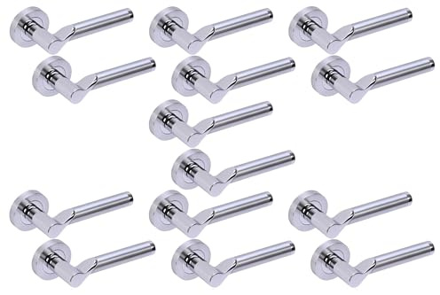 Hunta HANDLEZONE® 7 Sets Hydrus Premium Lever On Round Rose Door Handles, Internal Passage Latch Handles - Dual Finish Polished/Satin Chrome