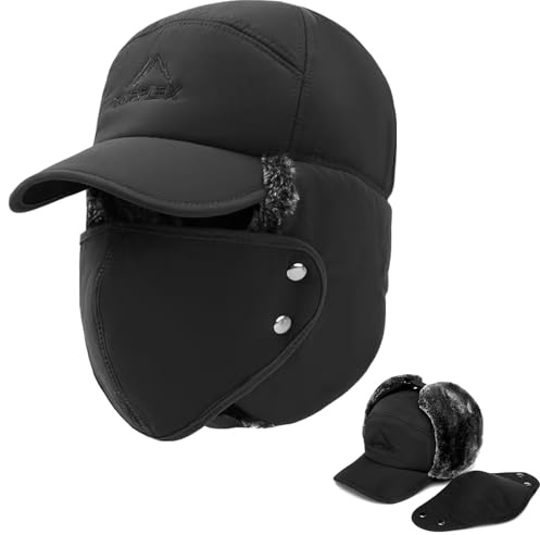 KXF Winter 3-in-1 Trappermütze mit Ohrenklappen Kunstfell Jagd Fliegermütze Pilotenmütze Skimütze für Männer Frauen Winddicht Vollabdeckung Skifahren Radfahren Mütze Nackenwärmer Thermo Trooper