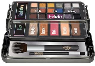 bonvoyage, Set Trucchi Donna 26 Pezzi, Include Ombretti, Trucco per il Viso, Bronzer, Blush e Illuminante, e Pennelli Make Up, Valigetta Portatile e Leggera con Specchio, Hello Beautiful