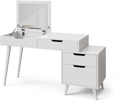 Vicco Tavolo da toilette Judy, Bianco, 145 x 125.5 cm con specchio