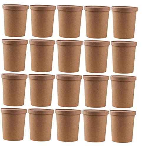 MOLUCKFU 25sets Soup Bucket Porridge Cup Kraft Paper Coated Cup Food Pots Lids Storage Containers Lids