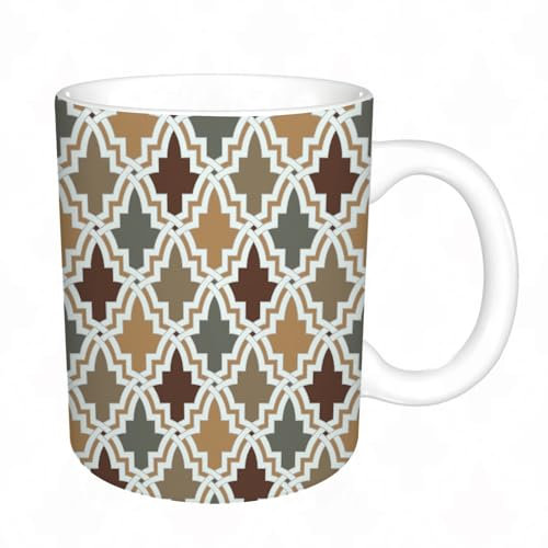 YFHJV Tazas de Café,Taza de Cerámica para Té y Café - Regalo Original - 330 ml - Desayuno Tazas Tazas graciosas,Geométrico, patrón oriental antiguo arabesco estilo oriental marroquí,tazas originales