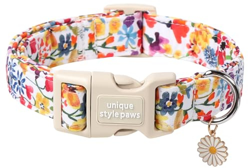 Unique style paws Hundehalsband mit Schnellverschluss aus Baumwolle, buntes Blumenmuster, langlebiges Geschenk, niedlich, für kleine, mittelgroße und große Hunde und Hündinnen