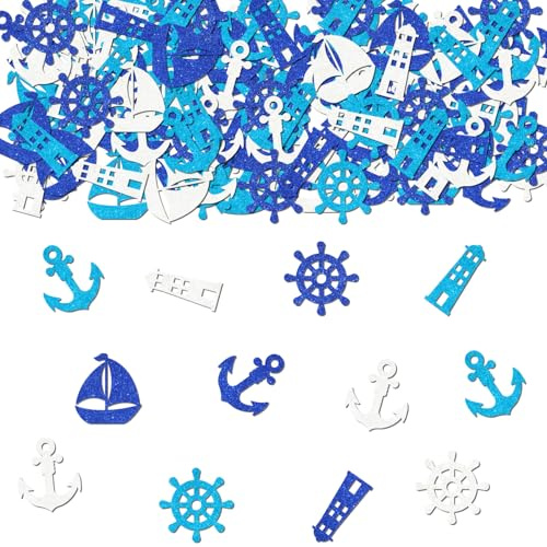 200pcs Nautical Theme Confetti, Ship Anchor Rudder Paper Scatters Ocean Sailing Theme Table Decorations for Baby Shower Gender Reveal Wedding Birthday Party Retirement Party Supplies
