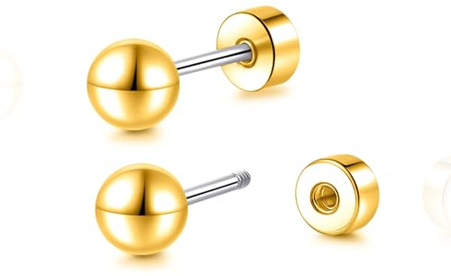 Limerencia Titan Schraube Zurück Flach Zurück Kugel,für empfindliche Ohren | Einfache Klassische 3mm-5mm Flach Stud Ohrring Perfekt für Helix Tragus Knorpel Earlobe