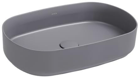Lavabo ovale da appoggio senza troppo pieno in ceramica senza foro rubinetto - Grigio Pietra Opaco