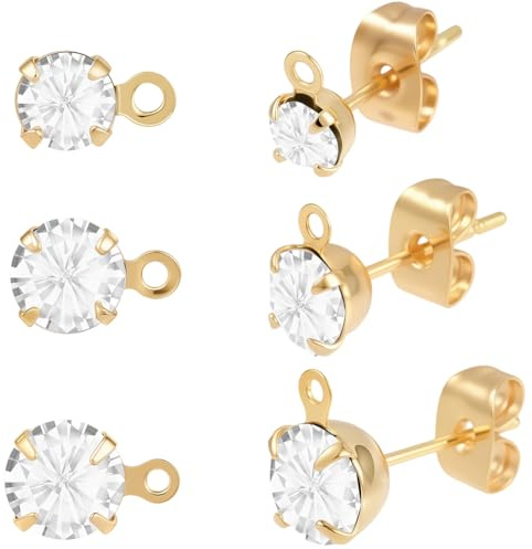 Beebeecraft 30 pièce de 3 Styles de Clous d'oreilles en Strass Plaqués Or 18 carats avec Boucle Composants d'oreilles en Cristal en Laiton avec Écrous Papillon et 925 Broches en Argent Sterling pour