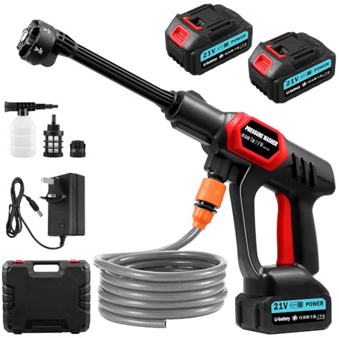 Cordless Pressure Washer,21V Handheld Pressure Washer Kit,80 Bar/ 1160 PSI Portable Power Washer,6-in-1 Adjustable Nozzle,5m Hose,Fast Charger,2 * 3.0Ah Battery,for Patio,Car,Cleaning Floors
