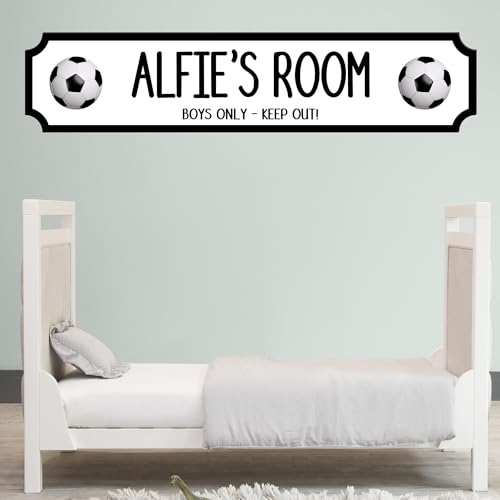 Personalised Children's Room Street Sign Plaque - Custom MDF Wood or Acrylic Sign Gift for Boys, Home, Kids Room, Games Room Decor with 7 Designs (Football, MDF Wood - Small - 290mm x 63mm)