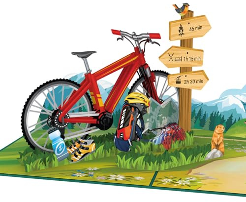 papercrush® Biglietto pop-up per mountain bike - Biglietto di compleanno 3D per downhill rider, Buono o regalo in denaro per viaggio per le vacanze in montagna, per mountain bike, casco o scarpe