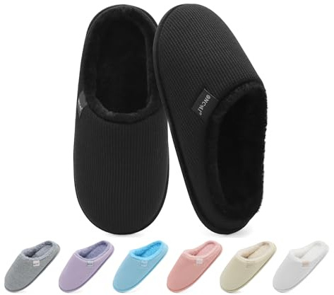 ONCAI Pantofole da Donna con Memory Foam Calde Pelliccia Sintetica Cotone Invernali Ciabatte 2026 Comode Antiscivolo Suola di Gomma Home Scarpe Peluche Nero Taglia 39
