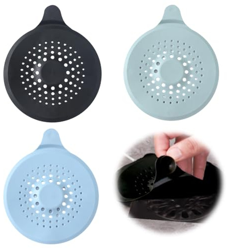 KEQAR 3er-Pack Tappo universale in silicone per vasca da bagno, doccia, lavandino e lavello con ventosa (verde, blu, grigio)