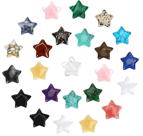 24 Stück Glücksbringer Stern Aus Stein Edelsteine Glückssteine Kristalle Heilsteine Mutstein Valentinstag Stern Stein Liebe Amethyst Rosenquarz Geschenke für Meditation Chakra Reiki Energieausgleich