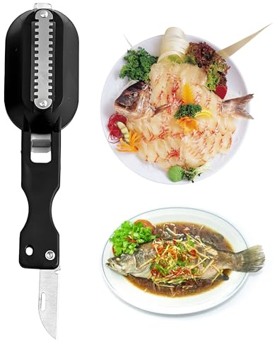 OHYER Pesce Scaler Remover Veloce Rimuovere Pesce Pulizia Peeler Pesce scalers Dente di Sega Desquamatore Pesce Professionale Rapida di Squame di Pesce con Copertura Trasparente (Nero, 20 * 5,5 cm)