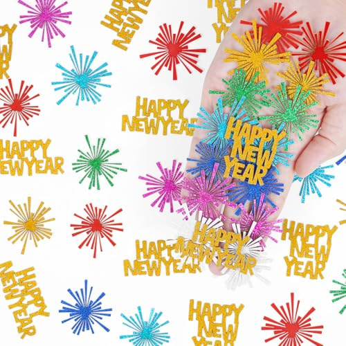 2026 Happy New Year Confetti, Glitter Colorful Fireworks New Years Eve Party Table Scatters, Gold Happy 2026 Party Decorations, NYE Celebrations Sparkling Confetti