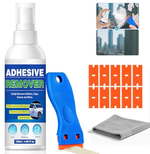 Rimuovi Colla Spray, Potente Rimuovi Colla Adesivi Pulizia dei Residui Appiccicosi, Rimuovi Silicon per Etichette, Adesivi, Nastro Adesivo da Finestre, Vetri, Auto, Legno, Metallo Superfici Multiple