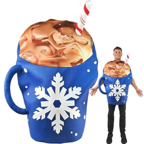 Ppmter Costume De Tasse À Café Au Lait Flocon De Neige pour Adulte, Tenue Alimentaire Amusante, Costumes De Fête d'halloween, Cosplay, Tenue De Tasse À Café pour Femmes Hommes