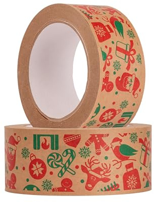 MASHPAPER Weihnachts-Packband Papier 48 mm x 50 m – bedruckt, Hotmelt-Kleber, starke Haftung, reißfest für Geschenke & Versand