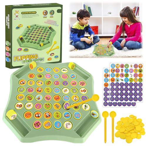 Flip Chess Memory Game, Easy Matching Chess Board Game,Animal Memory Match Game, Funny Educational Kids Toys for Kids Teens Adults, 2 Players, Age 3+