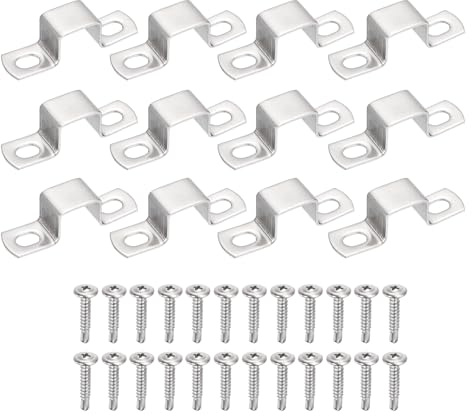 sourcing map 12Pcs U Shape Square Tube Clamp, 15x15mm U Shaped Bracket 304 Stainless Steel Square Strap Clamp with Phillips Head Self Drilling Screws for Pipes Door Closed Bar Holder Railings