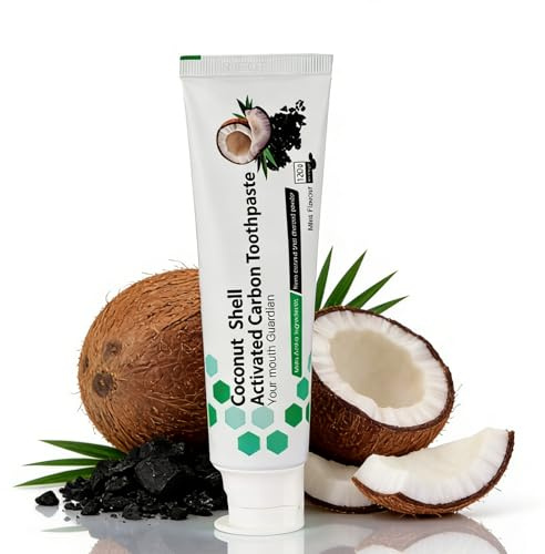 Aktivkohle Zahnpasta Kokos​ - Schwarze Zahnpasta​ mit Intensiver Aufhellung​ & Mint Geschmack​ - Zahncreme​ für Weiße Zähne​ und Gesundes Zahnfleisch​ - Zahnpflege​ für empfindliche Zähne-120g