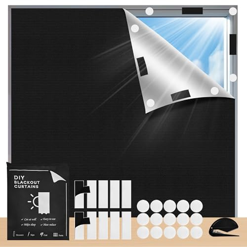 Yiichiy Estores Opacos sin Taladrar, Tela Oscurecedora para Cortinas Opacas Tela Opaca, Persiana Térmica para Caravana Protección Solar, para Ventanas Cortable (145An x 100Al cm)