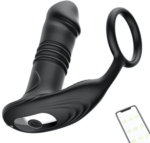 Ninonly 4in1 Analvibratoren für Prostata Stimulation mit Penisring 9 Schwungmodi 6 Teleskop Stoßmodi G Punkt Anal vibrator Wasserdichter Silikon Sexspielzeug USB Ladefunktion