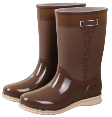 Botines de goma para mujer, media altura, antideslizantes, para lluvia | PVC, impermeable, caña media alta, suela antideslizante, monocolor, fácil cuidado, para exteriores, uso diario, trabajo