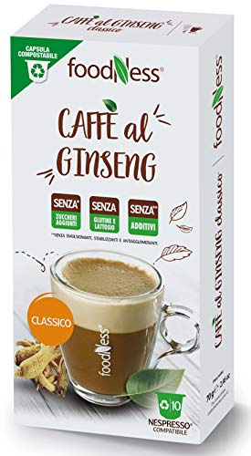 Foodness Nespresso compatible Ginseng Coffee Capsule - 5 paquets de 10 gélules [Tot. 50 capsules]