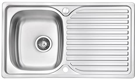 JASSFERRY Fregadero de cocina un seno, de Acero Inoxidable, escurridor reversible, con colador de residuos 860 x 500x160mm