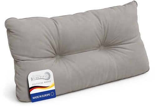 Beautissu Lounge Kissen Outdoor Rückenkissen wetterfest für Gartenmöbel | 60x40x12cm Grau schmutzabweisend Polster Rattan Möbel Gartenstuhl Sitzpolster Loungekissen Rattanmöbel Auflage Flair LK