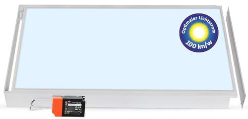 LECOM LED Panel XXL 120x60 Kaltweiß 6000K 6000 Lumen Aufbau Deckenleuchte | LED Deckenpanel Tageslicht 6000K mit Aufbaurahmen für professionelle Beleuchtung großer Räume. Extrem hell und flach 0,9cm.