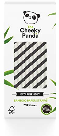 Cheeky Panda Cannucce Bamboo con Strisce Nere - 250 Cannucce da 200mm