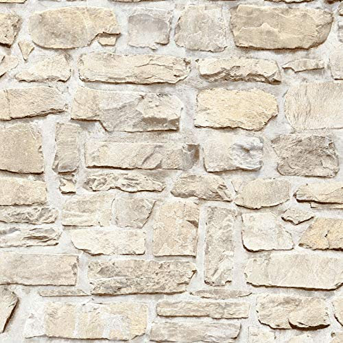 Tapisserie Imitation Pierre et Brique - Papier Intissé Beige / Crème - Jaune 363703 | Papier Peint Pas Cher