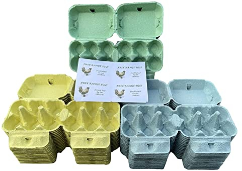 Anglia Farm Supplies - Effect 6 - Blue Yellow Green Colour Egg Carton Boxes 1/2 Dozen with Sheet 8 Labels (60 Mixed Colour)
