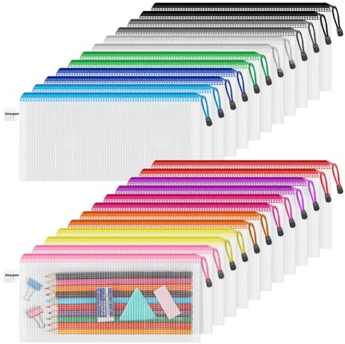 Smarpau 24PCS Pencil Pouches Bulk, 9.3 x 4.7Mesh Zipper Pouch Pencil Case, 12 Colors Waterproof Small Zipper Pouches for Travel, Cosmetics, Office Organization