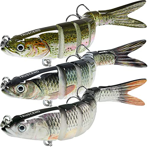 TRUSCEND Esche da Pesca per Trota Spigola, Esche da Nuoto ad Affondamento Lento con più Snodi, Kit di Esche da Pesca Realistiche per Acqua Dolce o Salata, Jig da Pesca per Crappie Spigola