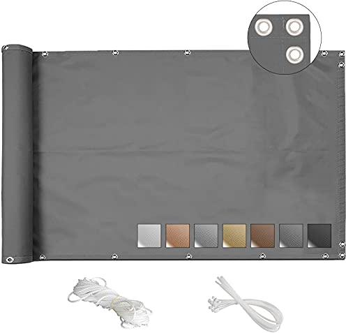 MEEYI Balkon sichtschutz 90x300cm balkonumspannungen balkonabdeckung sichtschutz Garten sichtschutz Balkon ohne Bohren balkonverkleidung Holz UV-beständig für Garten mit kabelbinder und Seil-Grau