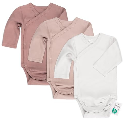 LaLoona Wickelbody Langarm 3er Pack - Baby Body Set aus Baumwolle, Langarmbody mit Knöpfen, OEKO-TEX® Standard 100 geprüft - 62-68 - Rosa